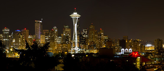 Image showing Seattle Downtown Skyline Evening Panorama