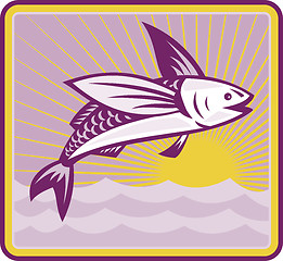 Image showing Flying Fish At Sea Oceam Square Retro