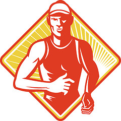 Image showing Male Marathon Runner Running Retro Woodcut