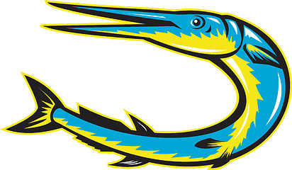 Image showing Needlefish Jumping Retro Woodcut Style