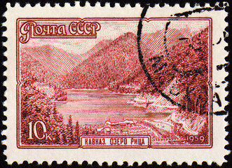 Image showing Lake Riza in Caucasus on post stamp