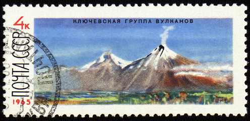 Image showing Kluchevskoj volcano in Kamchatka on post stamp