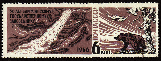 Image showing 50-year anniversary of Barguzinsky reserve on post stamp