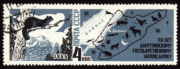 Image showing 50-year anniversary of Barguzinsky reserve on post stamp