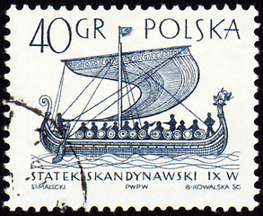 Image showing Scandinavian ship on post stamp