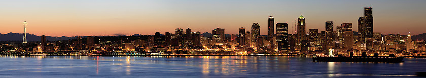 Image showing Seattle Skyline at Dawn along Puget Sound