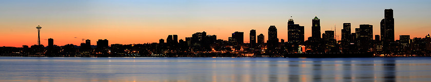 Image showing Seattle Skyline and Puget Sound at Sunrise