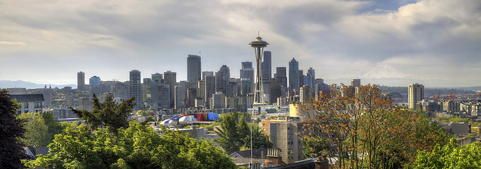 Image showing Downtown Seattle Skyline with Mount Rainier