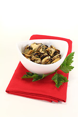 Image showing marinated Mussels with italian parsley