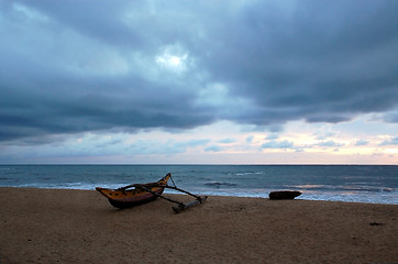 Image showing Empty Beach on Cloudy Day at Sunset