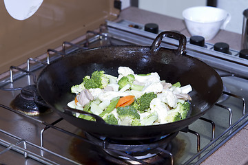 Image showing Stir Fry Vegetable and Pork in Asian Wok