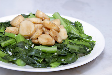 Image showing Stir Fry Scallops and Chinese Broccoli Vegetable