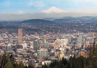 Image showing Portland Oregon Downtown Cityscape and Mt Hood