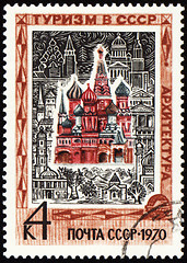 Image showing St. Basil's Cathedral in Moscow on post stamp