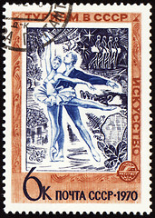 Image showing Russian ballet dancers on post stamp