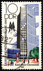 Image showing Karl Marx University on post stamp