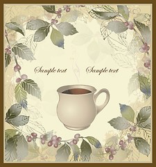 Image showing Vector elegant coffee themed background illustration . Illustration of a coffee tree.Menu.