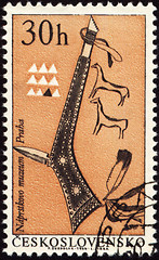 Image showing Tomahawk of American indian on post stamp