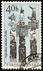 Image showing American indian totem poles on post stamp