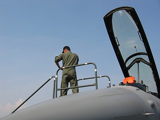 Image showing Aircraft - Pilot getting ready at front of cockpit