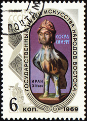 Image showing Ancient Persian pitcher Simurgh on post stamp