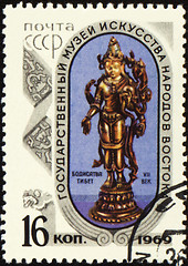 Image showing Statuette of Bodhisattva on post stamp