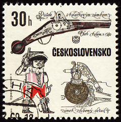 Image showing Ancient pistol on post stamp