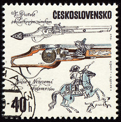 Image showing Ancient pistol on post stamp