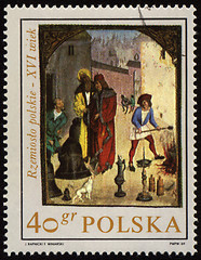 Image showing Cottage industry in medieval town on post stamp