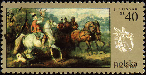 Image showing Canvas of Polish artist J.Kossak on post stamp