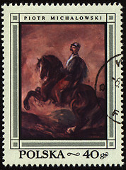 Image showing Canvas of Polish artist Piotr Michalowski on post stamp