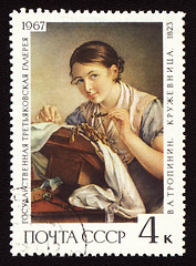 Image showing Lace-maker on soviet postage stamp