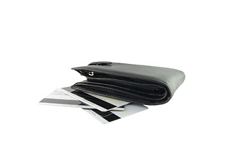 Image showing Leather wallet with credit cards isolated on white