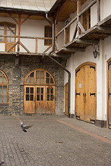 Image showing Patio of the ancient city with pigeons 