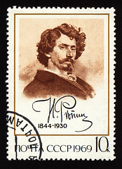 Image showing Portrait of russian painter Repine on post stamp