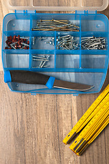 Image showing Working tools on a board, a close up