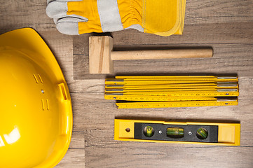 Image showing Working tools on a board, a close up