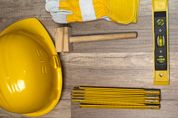 Image showing Working tools on a board, a close up