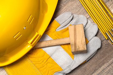 Image showing Working tools on a board, a close up