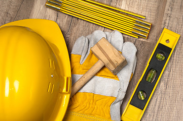 Image showing Working tools on a board, a close up