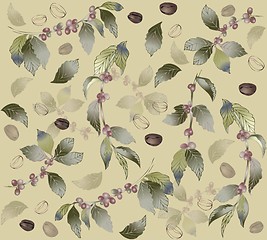 Image showing Seamless background with branches coffee tree, fashionable modern wallpaper or textile. Illustration of a coffee tree.    