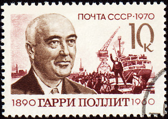 Image showing Portrait of Harry Pollitt on postage stamp