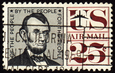 Image showing USA president Abraham Lincoln on postage stamp