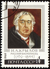 Image showing Russian fabulist Ivan Krylov on postage stamp