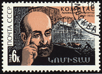 Image showing Armenian composer Komitas on postage stamp