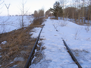 Image showing Railway covered the melting snow