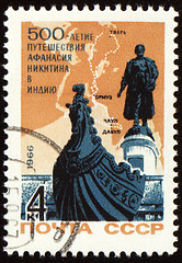 Image showing Monument to russian traveller Afanasy Nikitin on post stamp
