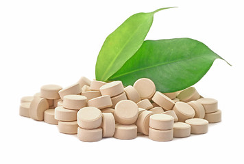 Image showing Bio pills medicine with green leaf