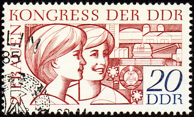 Image showing Two young women on post stamp