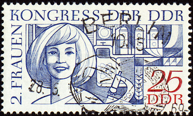 Image showing Portrait of young woman on post stamp